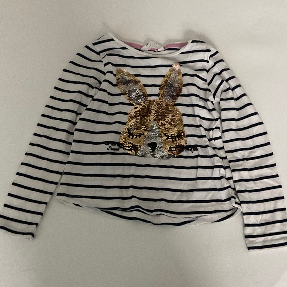 H&M Black and White Striped Shirt with Gold Sequin Bunny